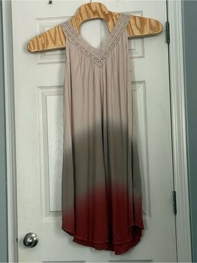 Sleeveless Ombre Maxi Dress in Beige, Olive & Brick M Oversized